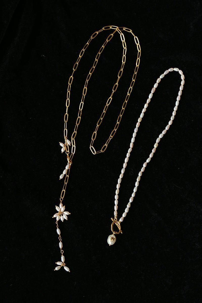 Paperclip Chain Pearl Y Necklace - floysun