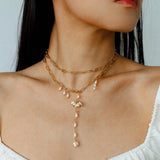 Paperclip Chain Pearl Y Necklace - floysun