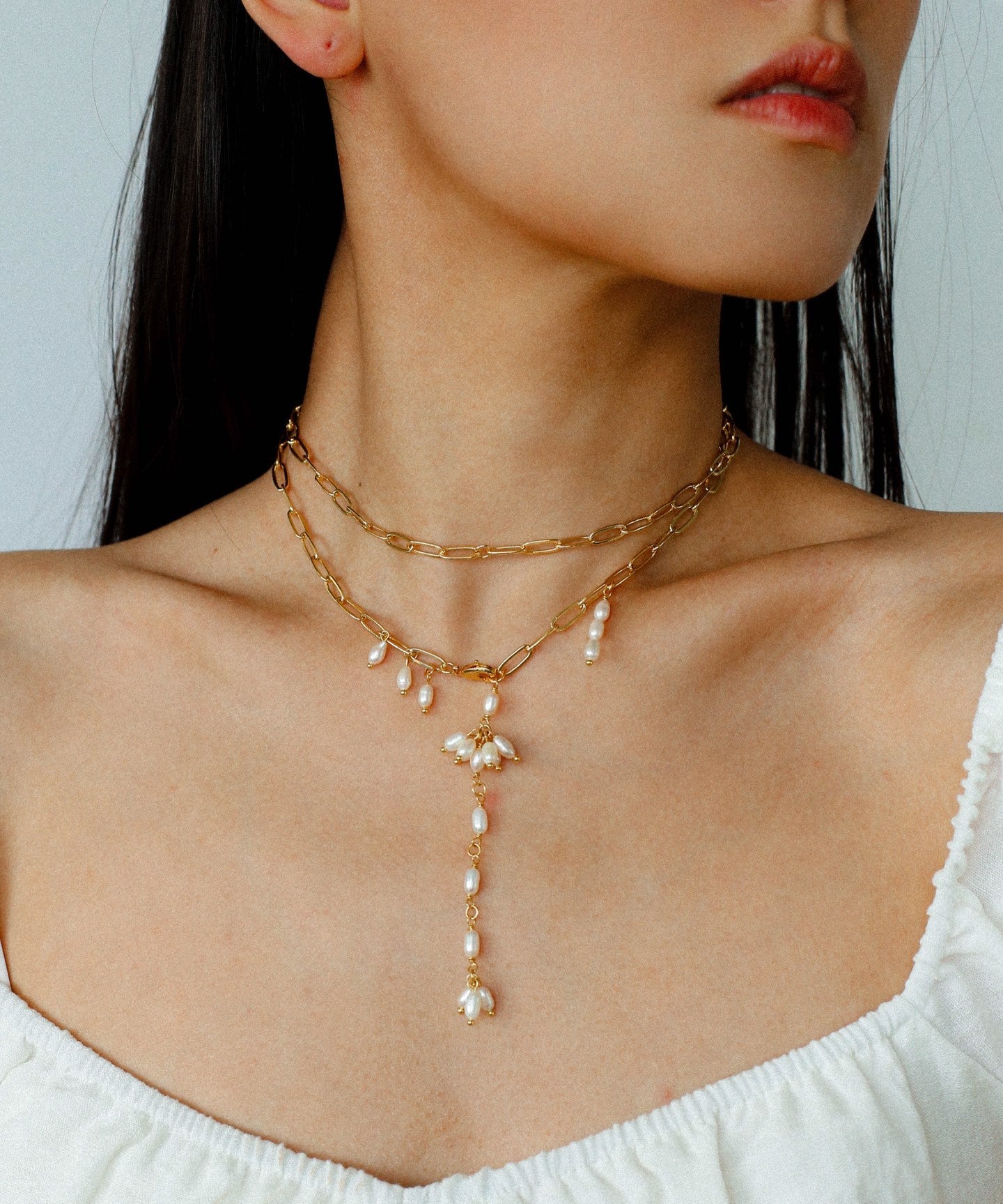 Paperclip Chain Pearl Y Necklace - floysun