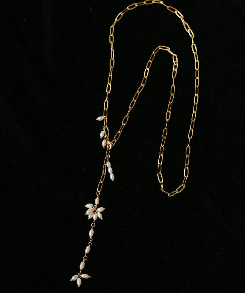 Paperclip Chain Pearl Y Necklace - floysun