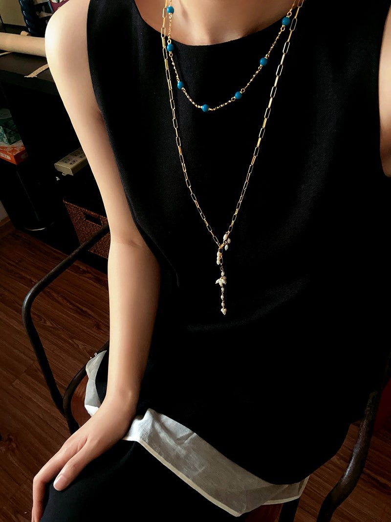 Paperclip Chain Pearl Y Necklace - floysun