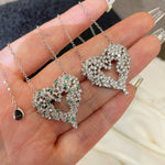 Paraiba-Colour Gradient Sparkling Heart Pendant Necklace - floysun