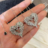 Paraiba-Colour Gradient Sparkling Heart Pendant Necklace - floysun
