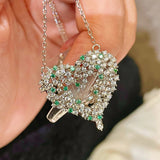 Paraiba-Colour Gradient Sparkling Heart Pendant Necklace - floysun