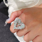 Paraiba-Colour Gradient Sparkling Heart Statement Ring - floysun