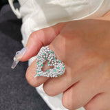 Paraiba-Colour Gradient Sparkling Heart Statement Ring - floysun