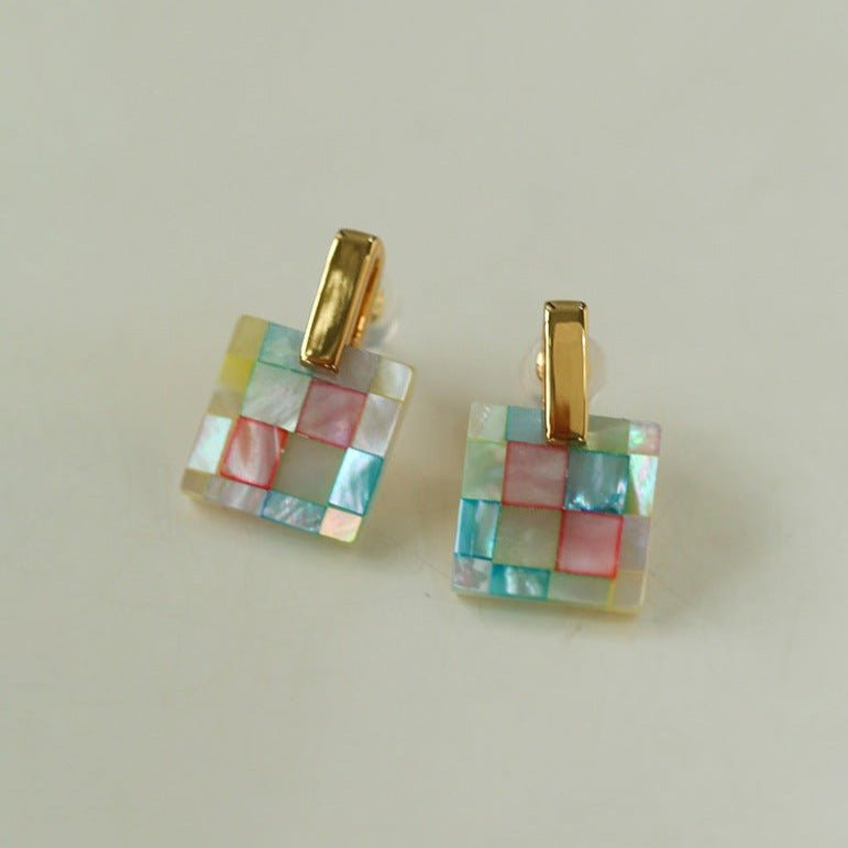 Patchwork Mother-of-Pearl Checkerboard Earrings - floysun
