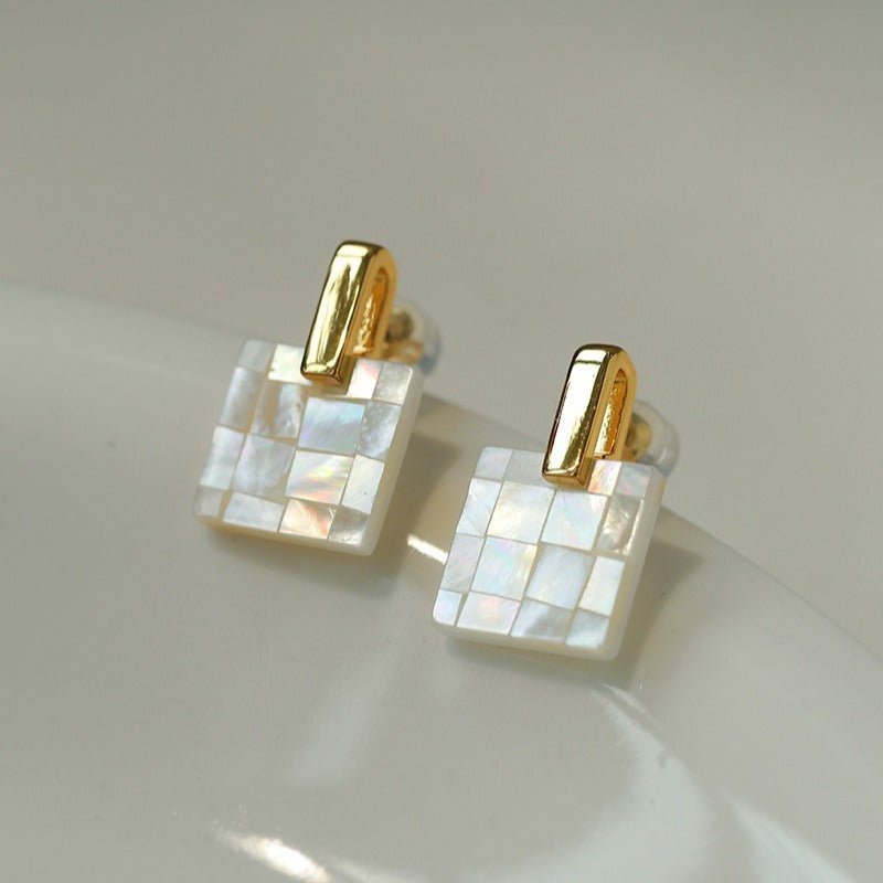 Patchwork Mother-of-Pearl Checkerboard Earrings - floysun