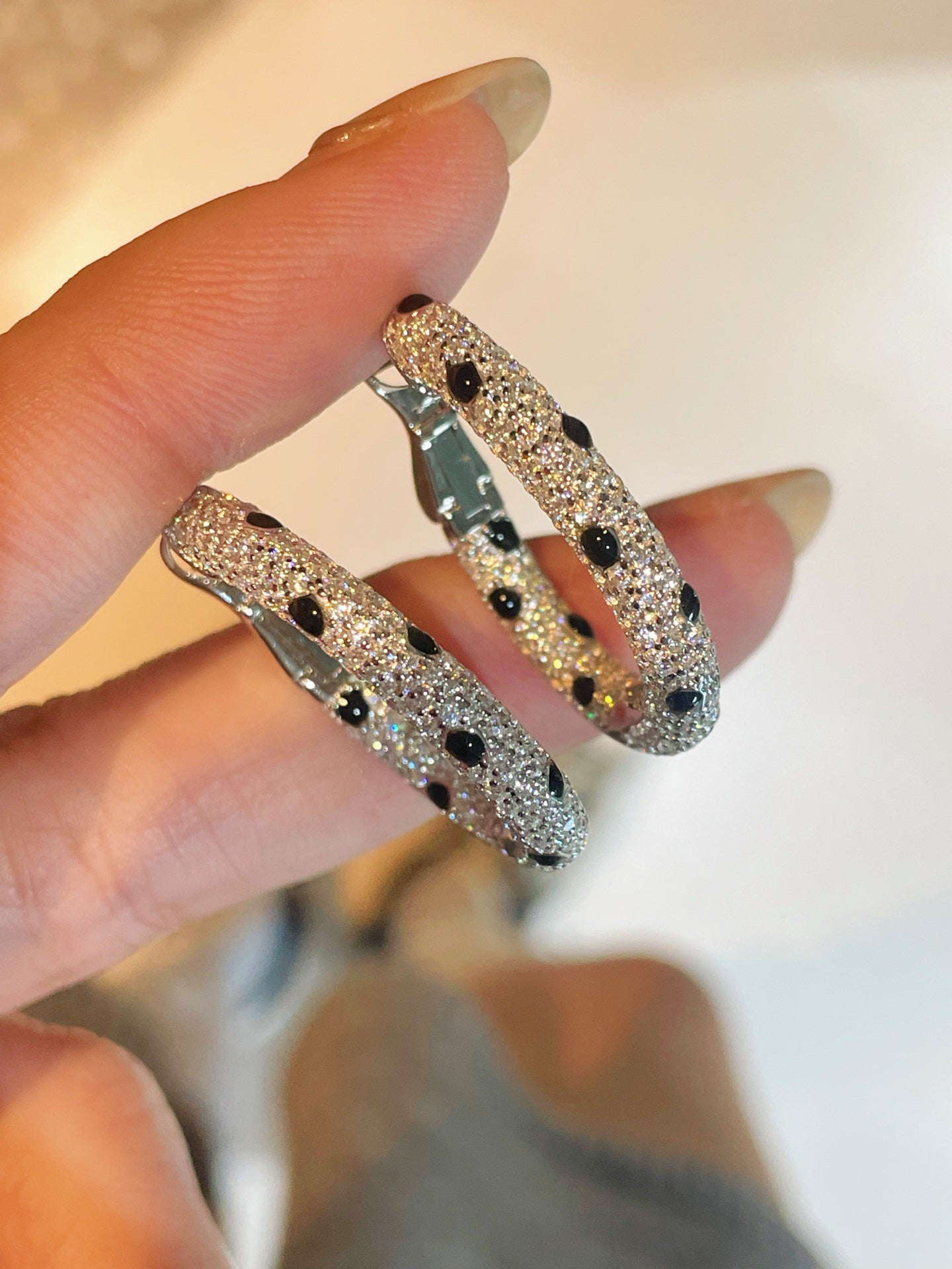 Pavé Leopard Print Hoop Earrings - floysun