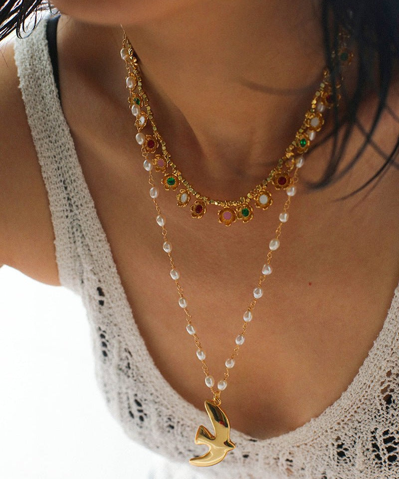 Peace Dove Pendant Pearl Necklace - floysun
