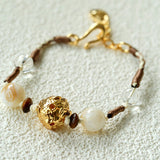 Peanut Woven Bracelet – White Crystal & Shell Beads - floysun