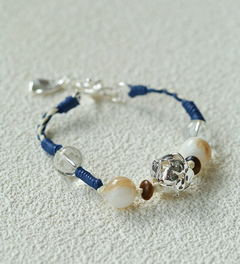 Peanut Woven Bracelet – White Crystal & Shell Beads - floysun