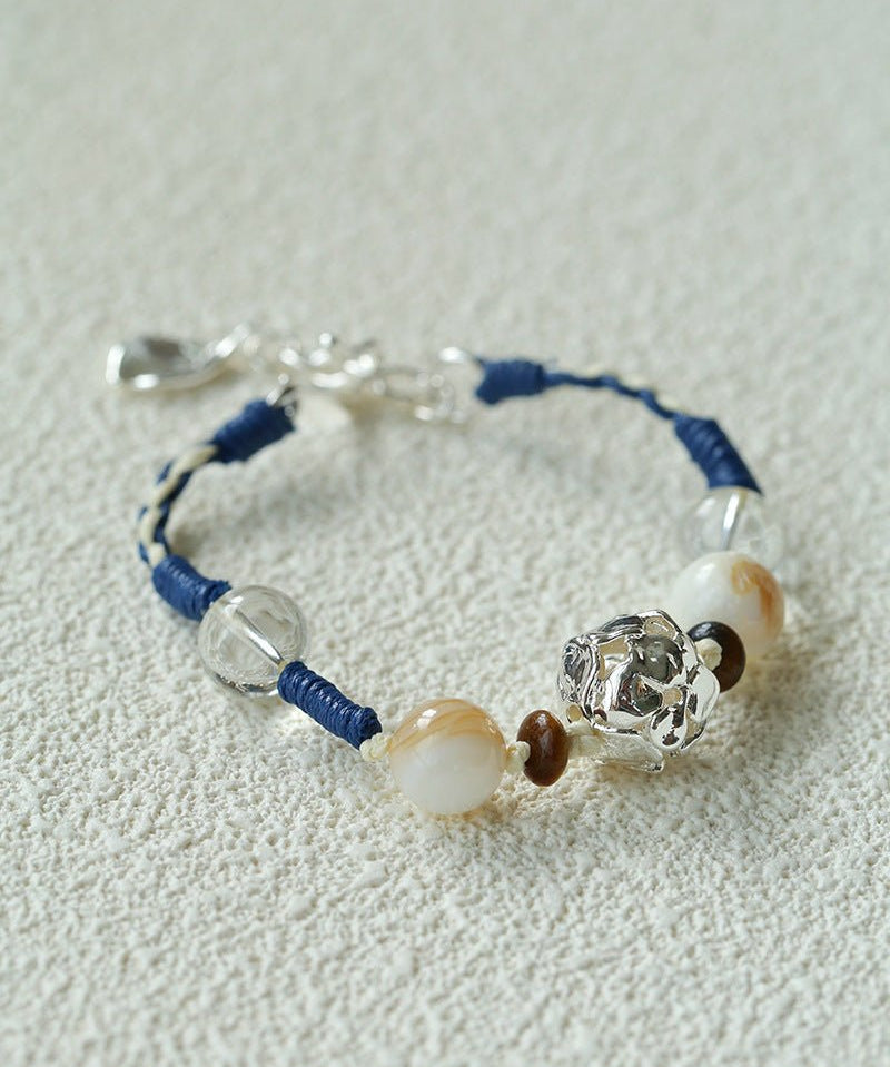 Peanut Woven Bracelet – White Crystal & Shell Beads - floysun