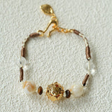 Peanut Woven Bracelet – White Crystal & Shell Beads - floysun
