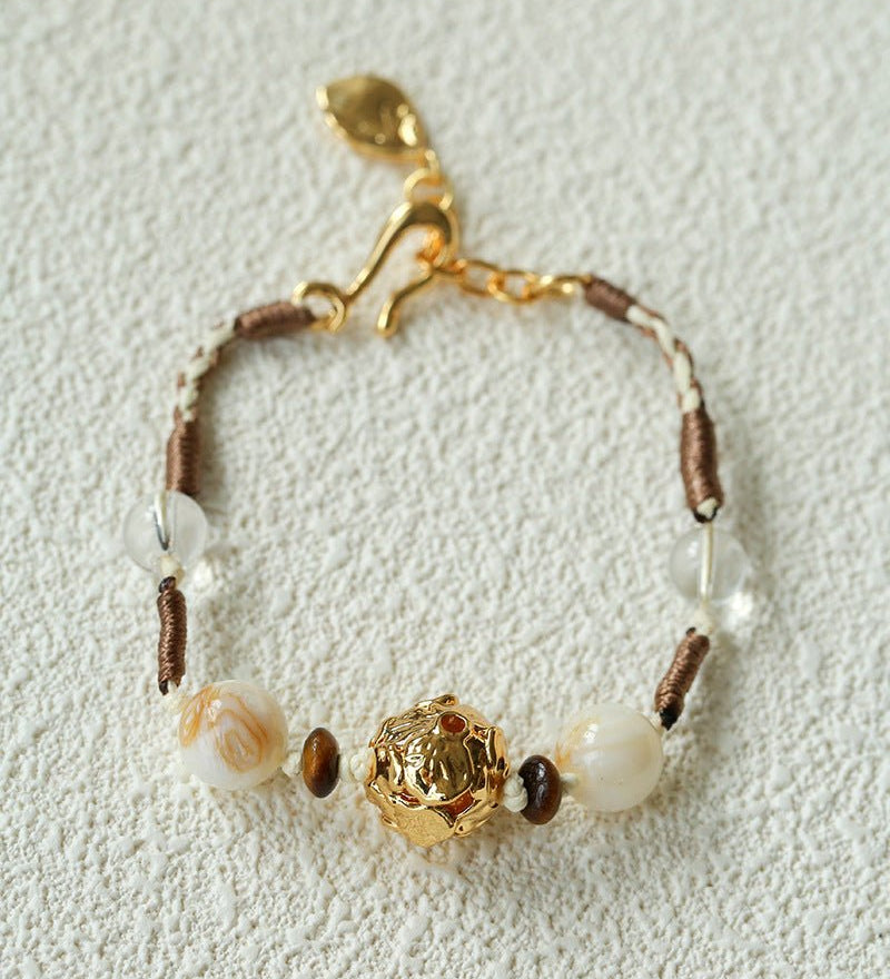 Peanut Woven Bracelet – White Crystal & Shell Beads - floysun