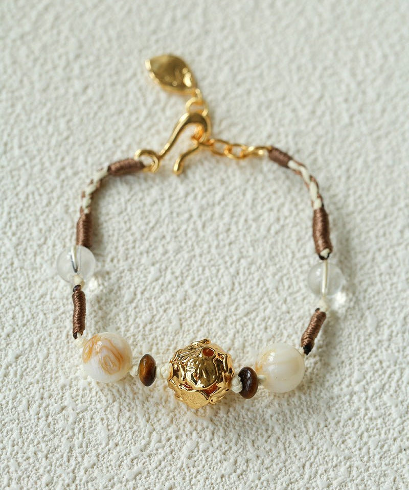 Peanut Woven Bracelet – White Crystal & Shell Beads - floysun