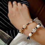 Peanut Woven Bracelet – White Crystal & Shell Beads - floysun
