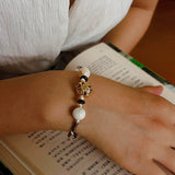Peanut Woven Bracelet – White Crystal & Shell Beads - floysun
