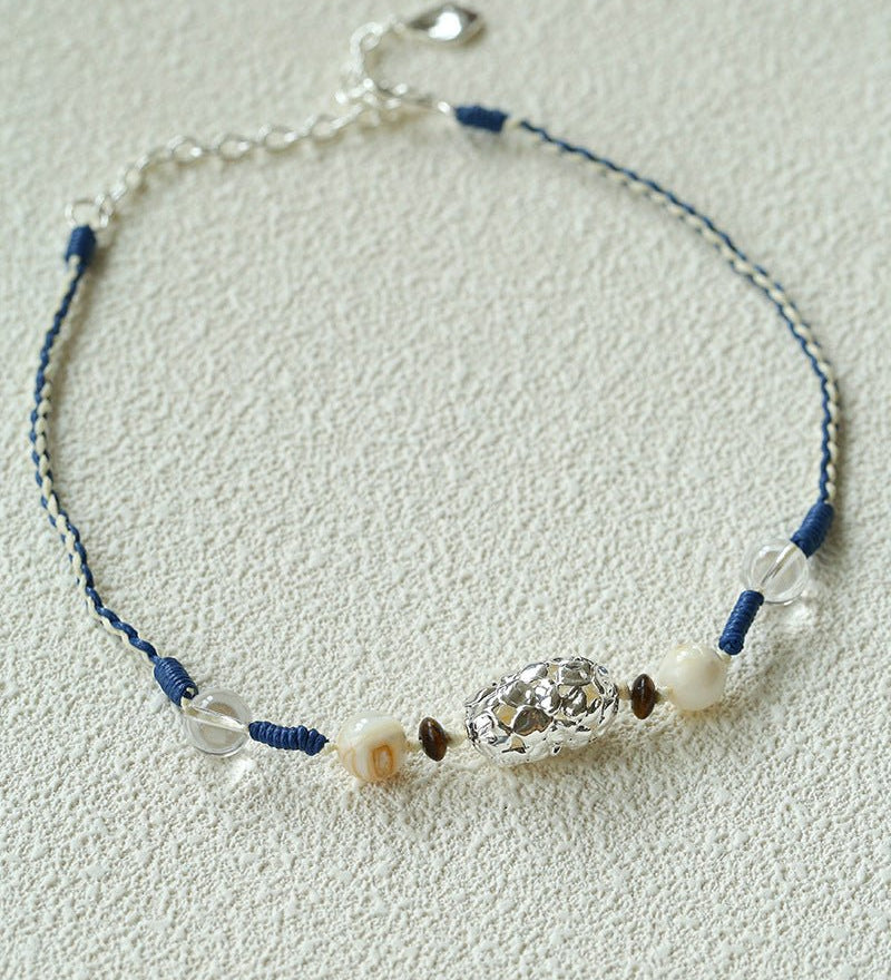 Peanut Woven Necklace – White Crystal & Shell Beads - floysun