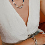 Peanut Woven Necklace – White Crystal & Shell Beads - floysun