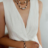 Peanut Woven Necklace – White Crystal & Shell Beads - floysun