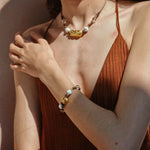 Peanut Woven Necklace – White Crystal & Shell Beads - floysun