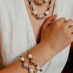 Peanut Woven Necklace – White Crystal & Shell Beads - floysun