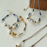 Peanut Woven Necklace – White Crystal & Shell Beads - floysun