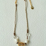 Peanut Woven Necklace – White Crystal & Shell Beads - floysun