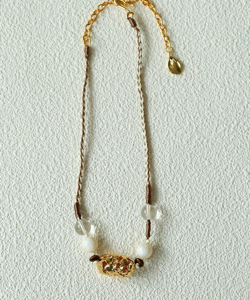 Peanut Woven Necklace – White Crystal & Shell Beads - floysun
