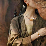 Peanut Woven Necklace – White Crystal & Shell Beads - floysun