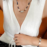 Peanut Woven Necklace – White Crystal & Shell Beads - floysun
