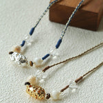 Peanut Woven Necklace – White Crystal & Shell Beads - floysun