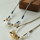 Peanut Woven Necklace – White Crystal & Shell Beads - floysun