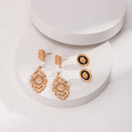 Pearl-Adorned Irregular Rhombus Pendant Earrings - floysun