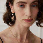 Pearl-Adorned Irregular Rhombus Pendant Earrings - floysun