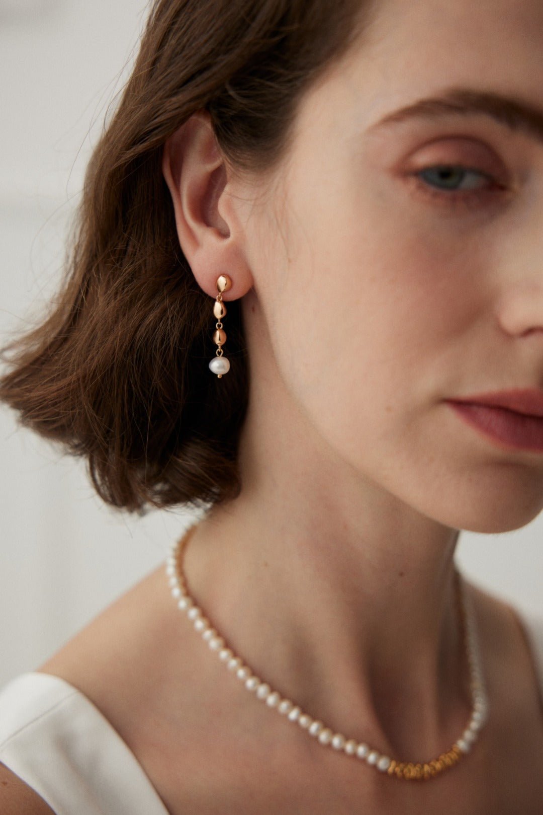 Pearl and Mini Silver Bead Spliced Long Drop Earrings - floysun