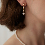 Pearl and Mini Silver Bead Spliced Long Drop Earrings - floysun