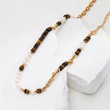 Pearl and Tiger's Eye Beaded Sterling Silver Necklace - floysun