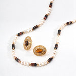 Pearl and Tiger's Eye Necklace with Ordered Arrangement - floysun