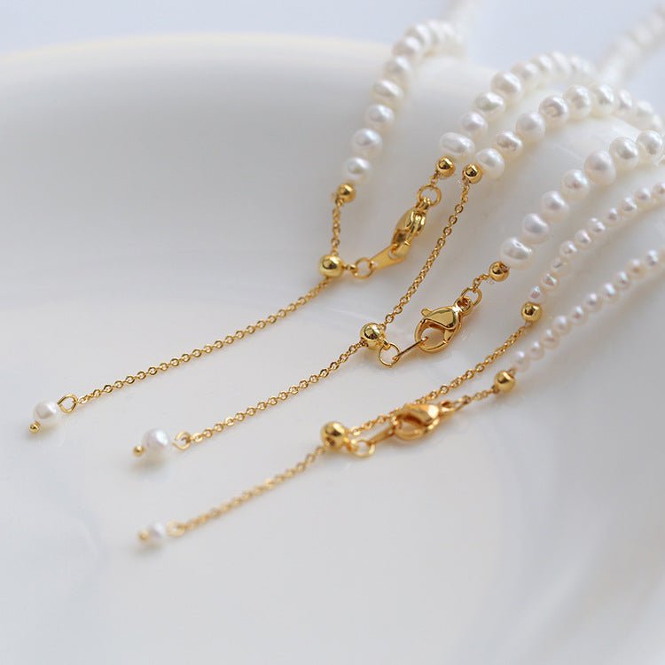 Pearl Collar Necklace with Gold Beads - floysun