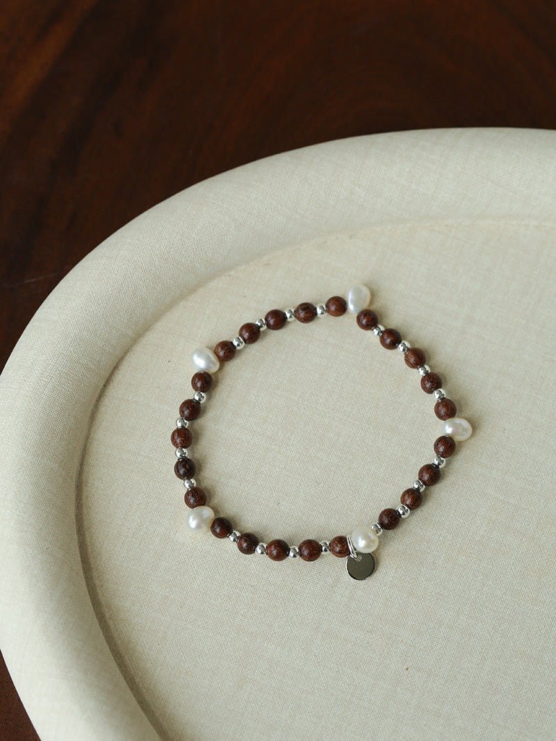 Pearl-Spaced Golden Silk Sandalwood Bracelet - floysun