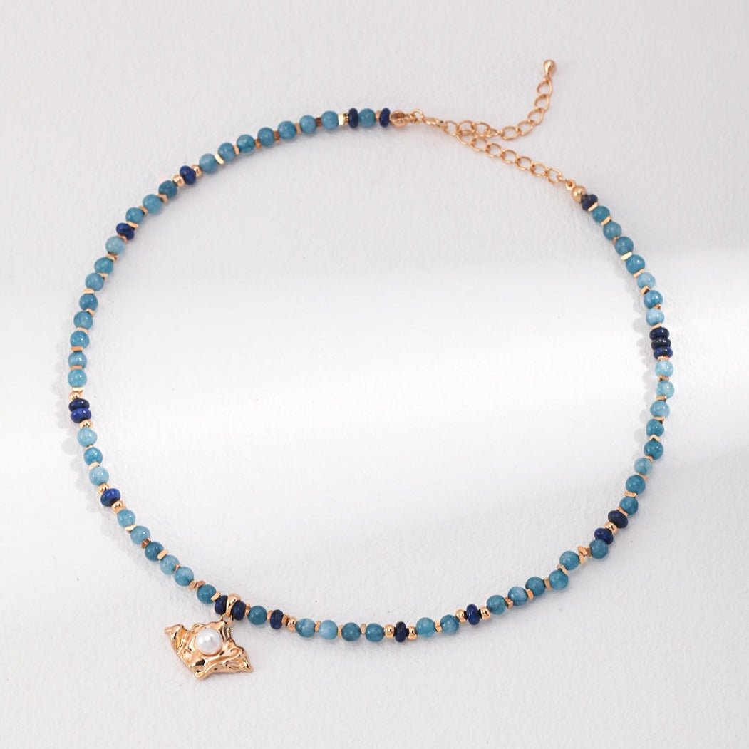 Pendant Necklace with Lapis and Amazonite Beads - floysun
