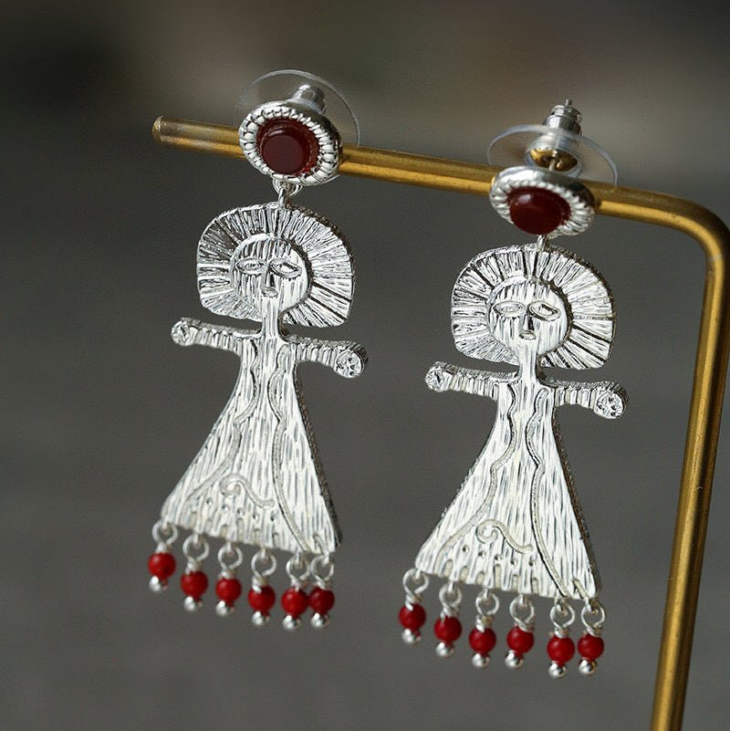 Pepper Sun Sea God Earrings – Matte Red Agate & 925 Silver - floysun