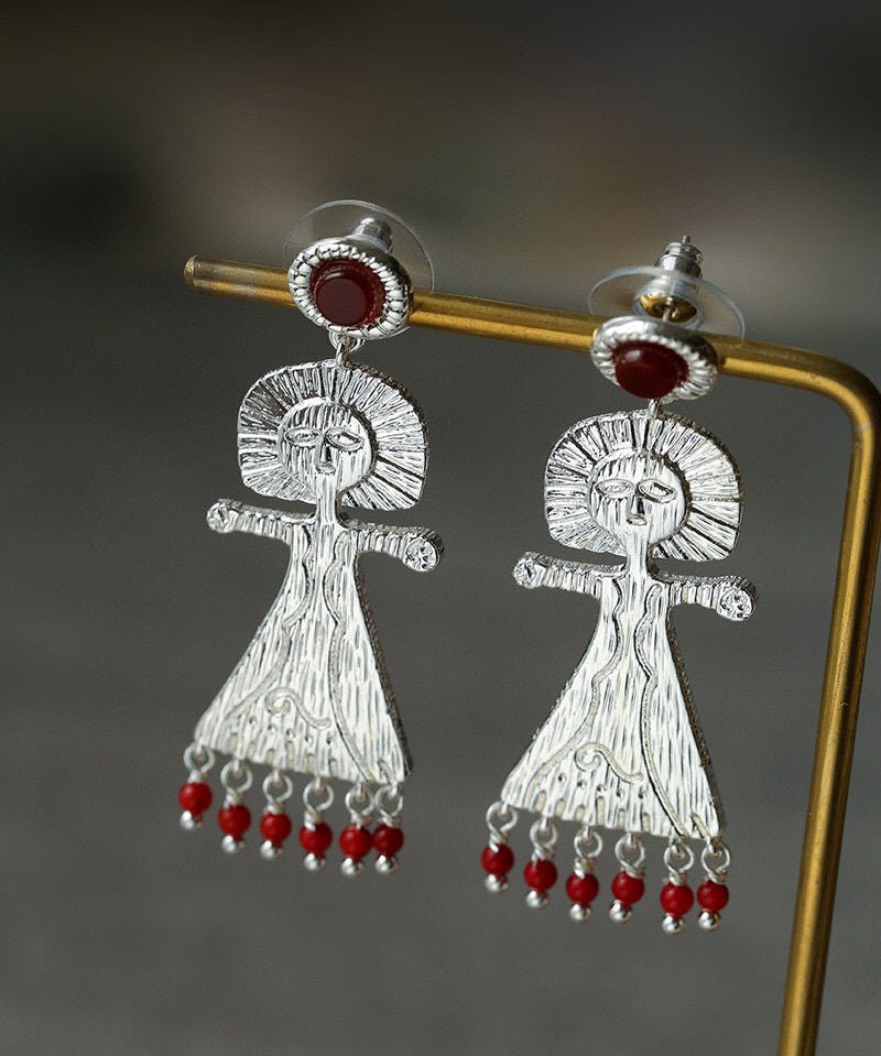 Pepper Sun Sea God Earrings – Matte Red Agate & 925 Silver - floysun