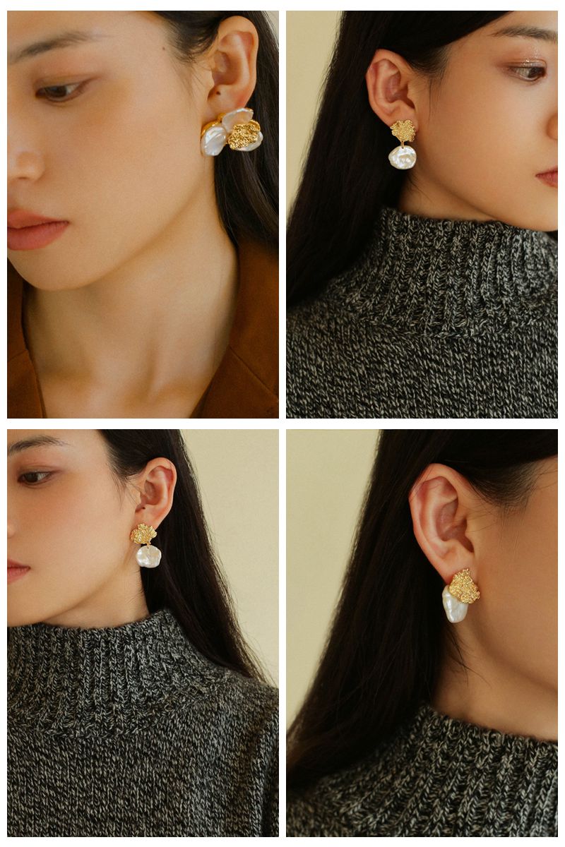 Petal Baroque Pearl Earrings-Single Pearl Stud Earrings - floysun