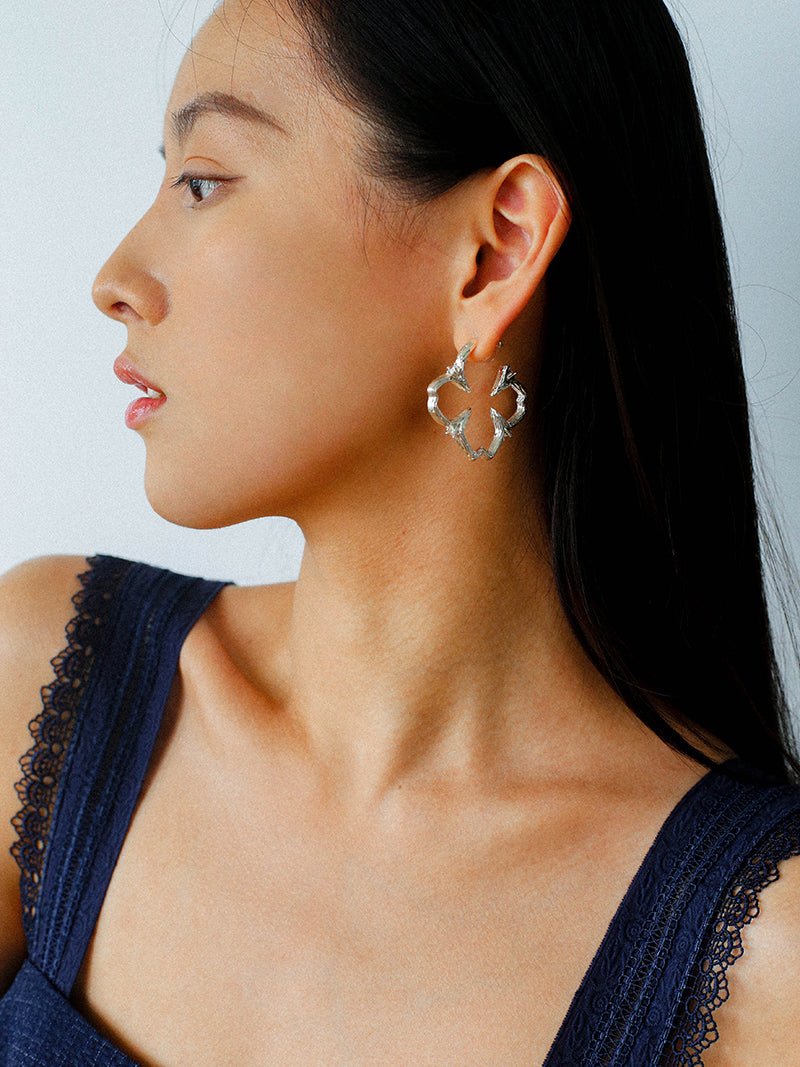 Petal Grove Textured Floral Earrings with CZ Accents - floysun