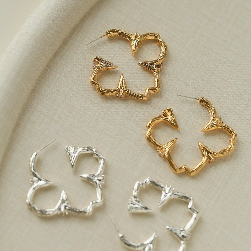 Petal Grove Textured Floral Earrings with CZ Accents - floysun