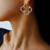 Petal Grove Textured Floral Earrings with CZ Accents - floysun