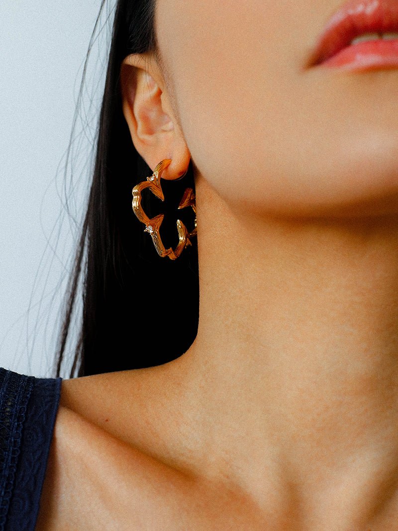 Petal Grove Textured Floral Earrings with CZ Accents - floysun